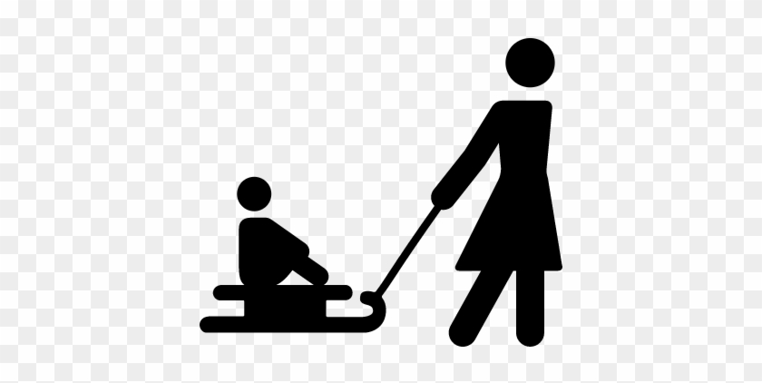 Mother Carrying His Son On A Sled Vector - Icon #1470566