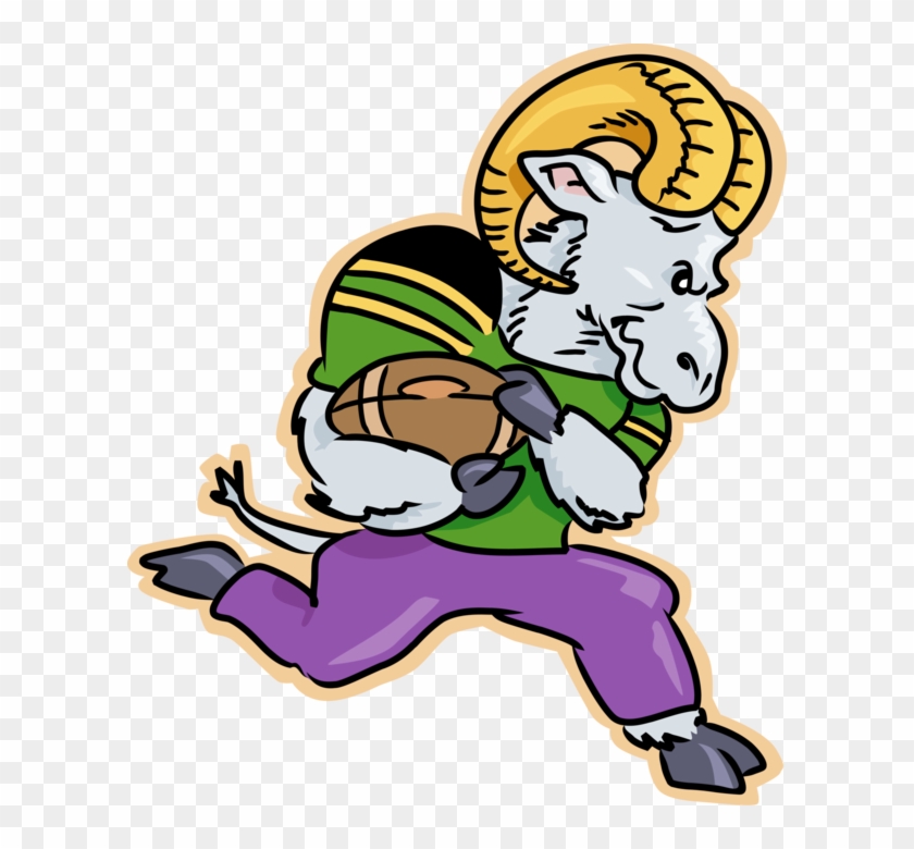 Vector Illustration Of Mountain Goat Ram Runs With - Cartoon Ram Football #1470747