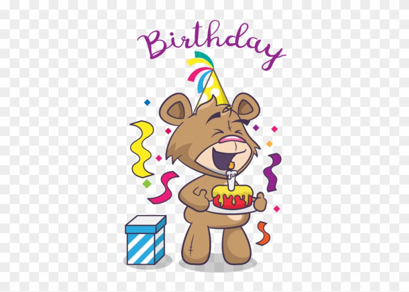 Birthday Card With Cute Bear And Gift, Birthday, Bear, - Greeting Card #1473177