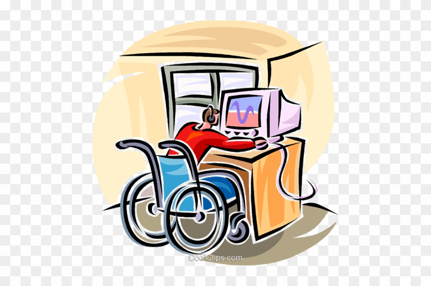 Working On A Computer Royalty Free Vector Clip Art - Disability Clipart #1474238