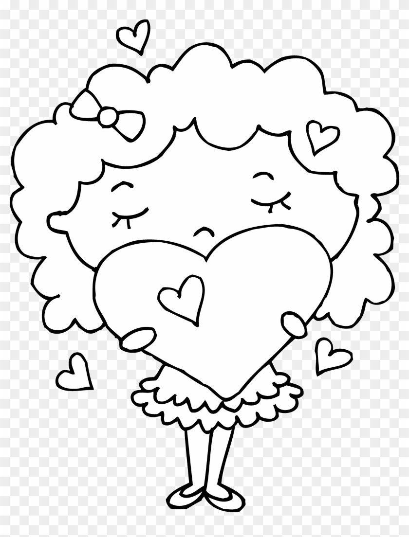 Coloring Page Of Girl With Hearts - Coloring Page Of Girl With Hearts #1477300