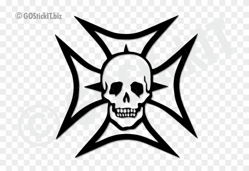 Maltese Cross And Skull Decal, Skull And Crossbones - Maltese Cross And Skull Decal, Skull And Crossbones #1477666