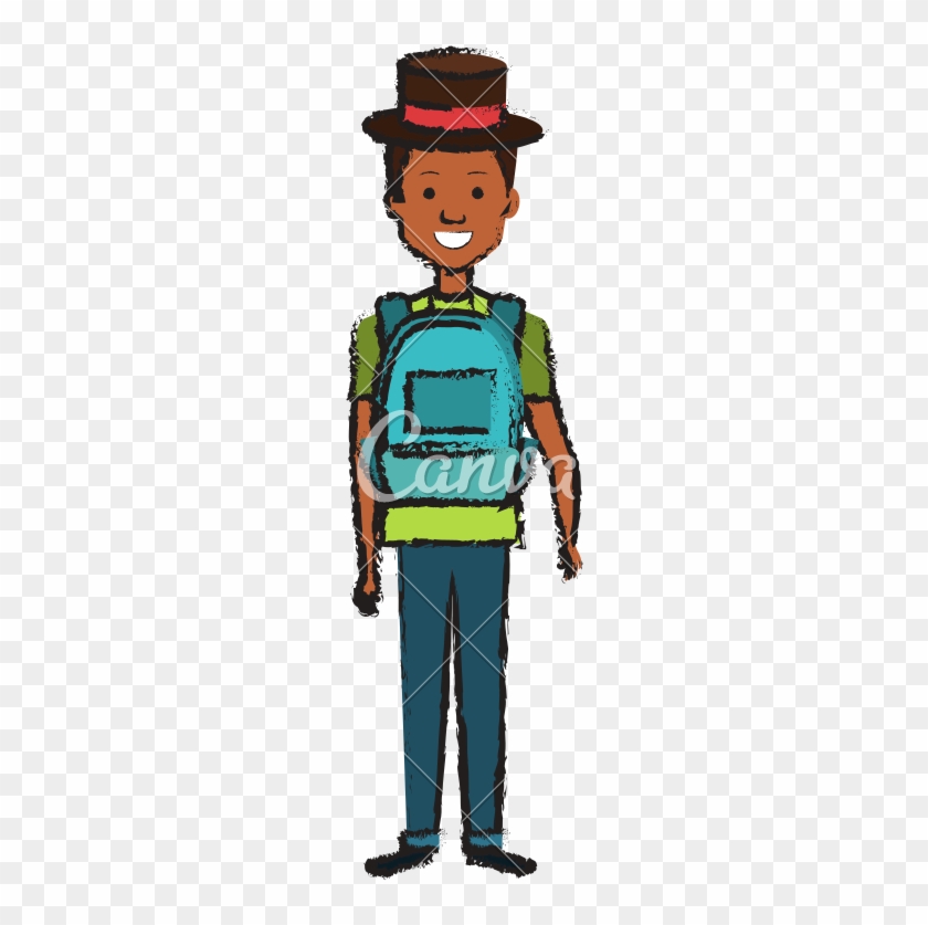 Young Man With School Bag And Hat - Young Man With School Bag And Hat #1479500