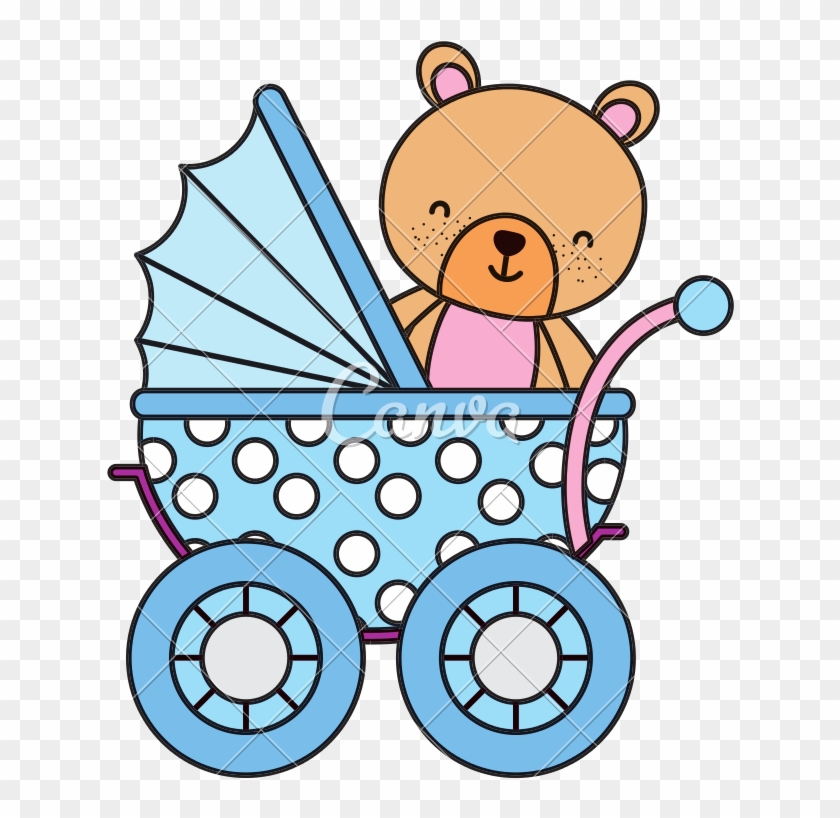 Color Bear Teddy Animal Inside Baby Stroller - Color Bear Teddy Animal Inside Baby Stroller #1480026