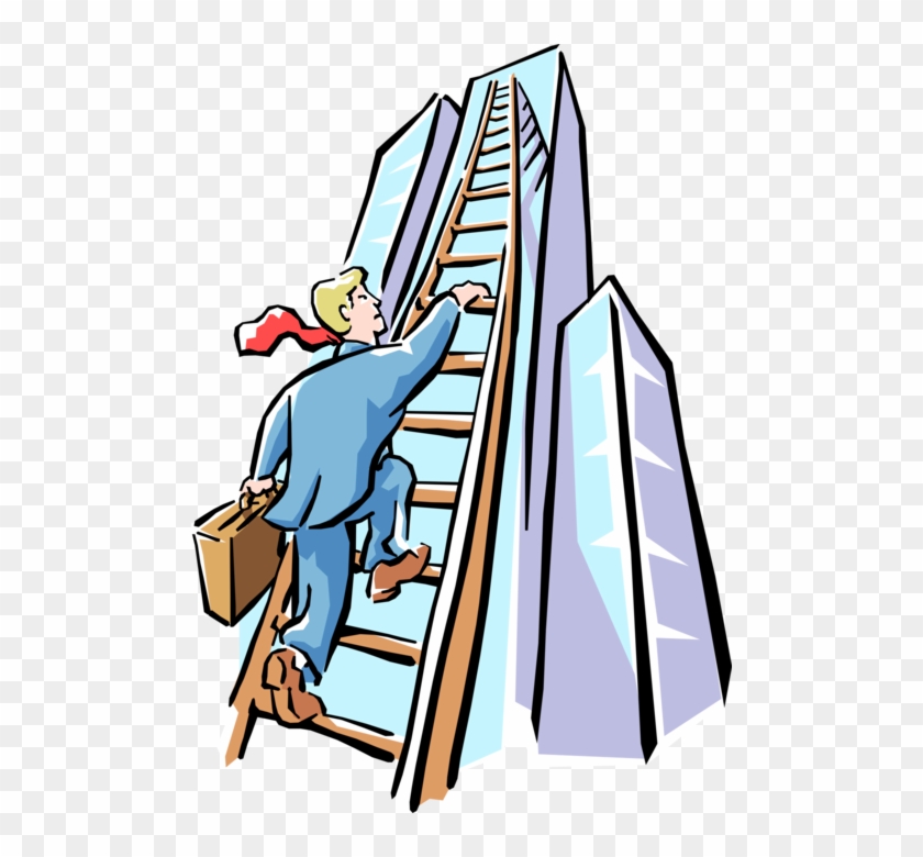 Vector Illustration Of Businessman Climbing Ladder - Vector Illustration Of Businessman Climbing Ladder #1480926