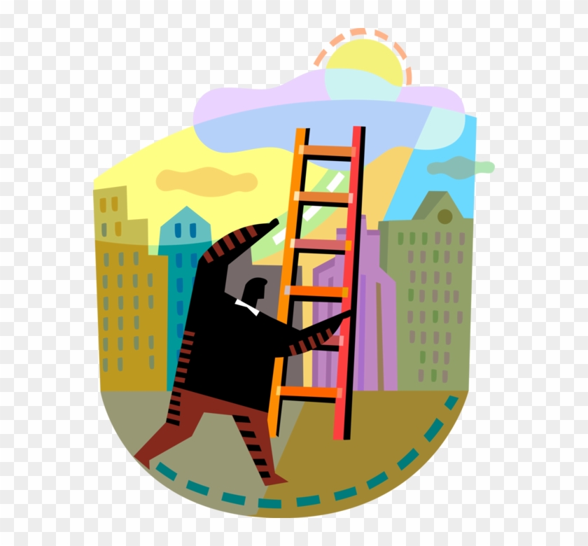 Vector Illustration Of Ambitious Businessman Climbs - Vector Illustration Of Ambitious Businessman Climbs #1480961