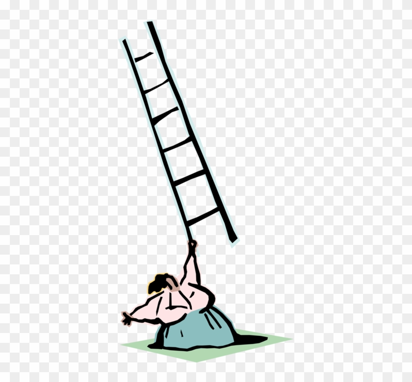 Vector Illustration Of Businesswoman Balances Ladder - Vector Illustration Of Businesswoman Balances Ladder #1480972