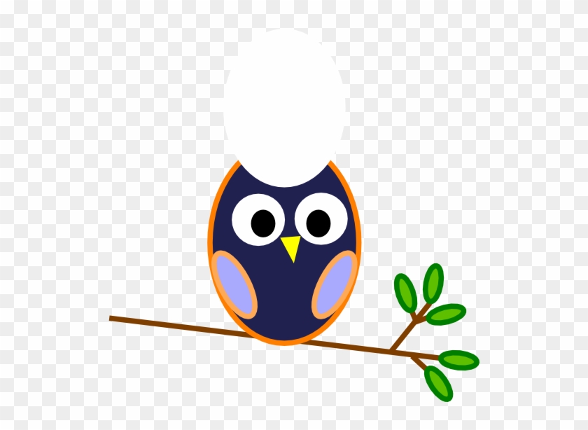 Dark Blue Owl Clip Art At Clker - Owl On Branch Clip Art Black And White #231430