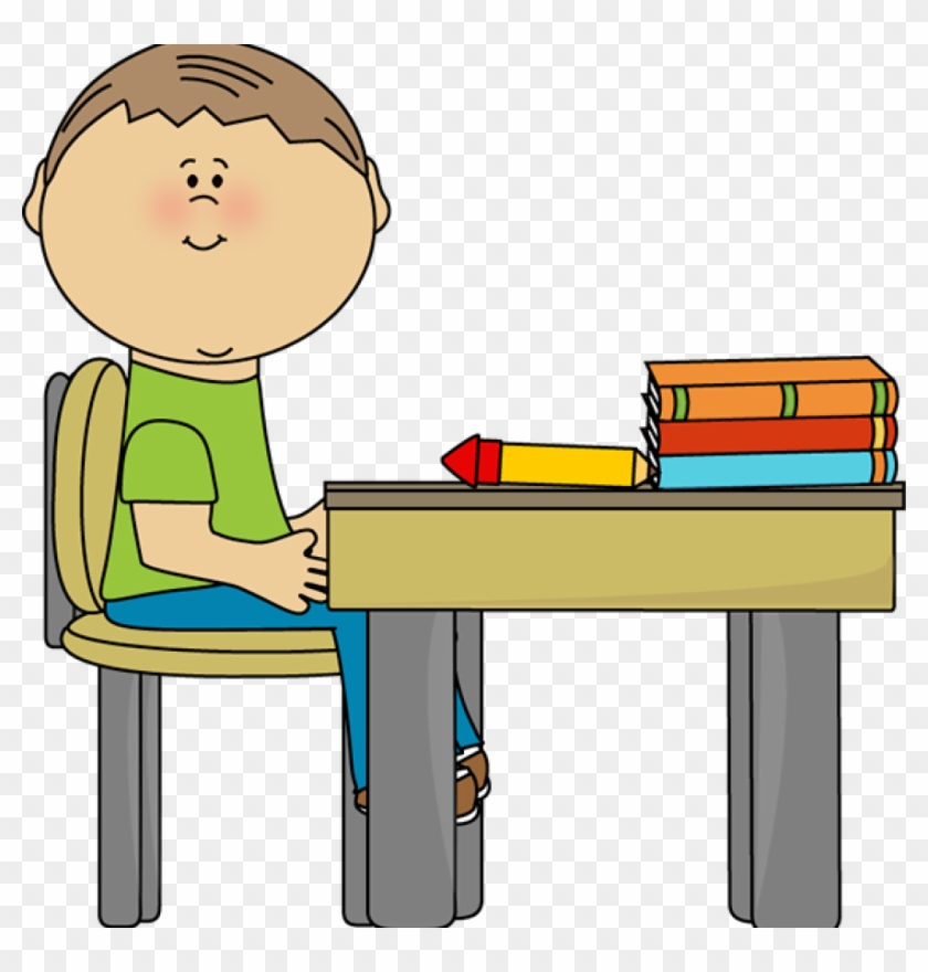 Desk Clipart School Boy At School Desk Clip Art School - Sit In Chair Clip Art #231570