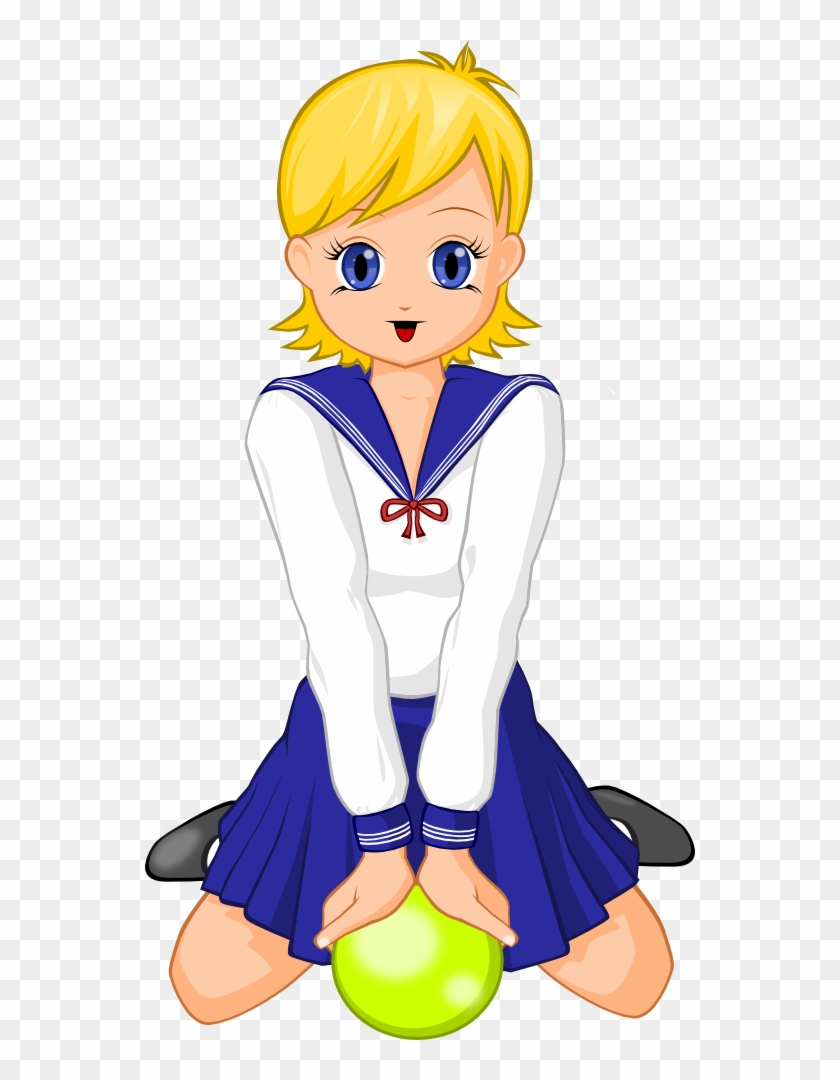 Schoolgirl With Green Ball Clip Art At Clker - Schoolgirl Anime Png #231851