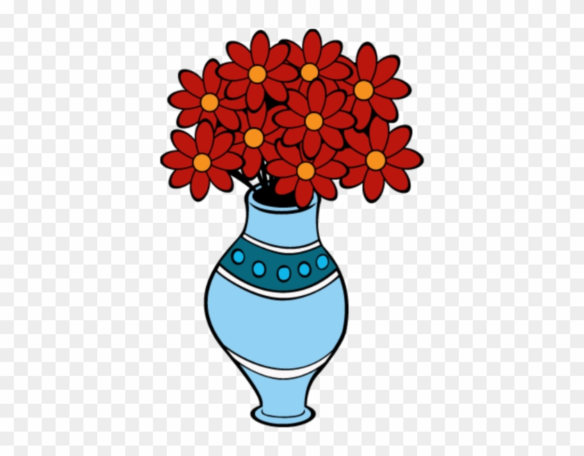 Blue Vase With Red Flowers - Cartoon Vase Of Flowers #232869