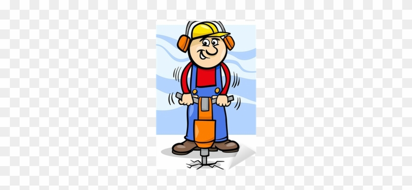 Worker With Pneumatic Hammer Cartoon Sticker • Pixers® - Worker With Pneumatic Hammer Cartoon Sticker • Pixers® #1484066