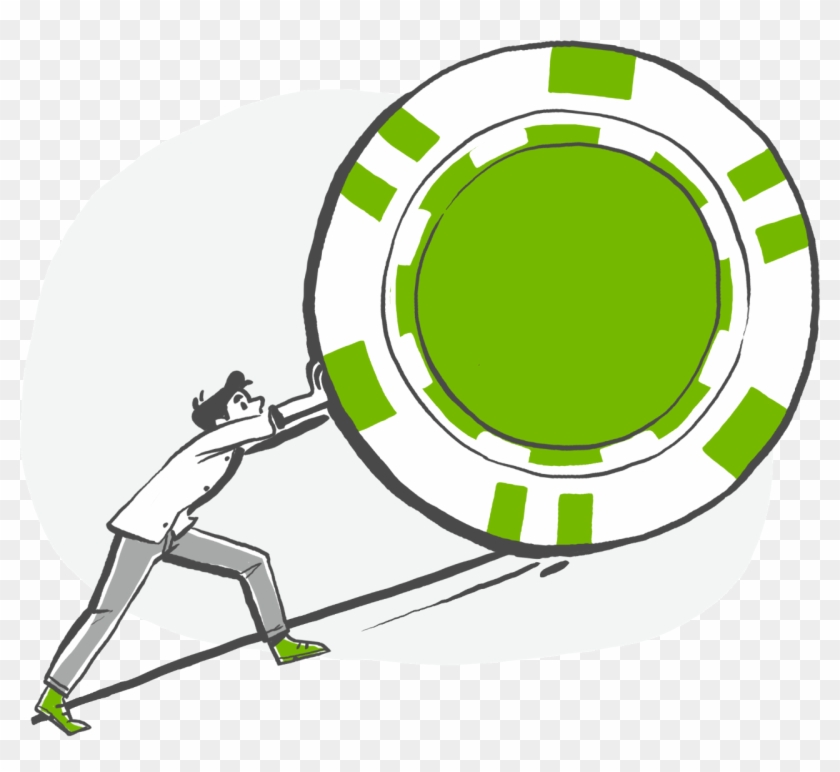 Cartoon Of A Person Pushing A Large Casino Chip Up - Cartoon Of A Person Pushing A Large Casino Chip Up #1485575