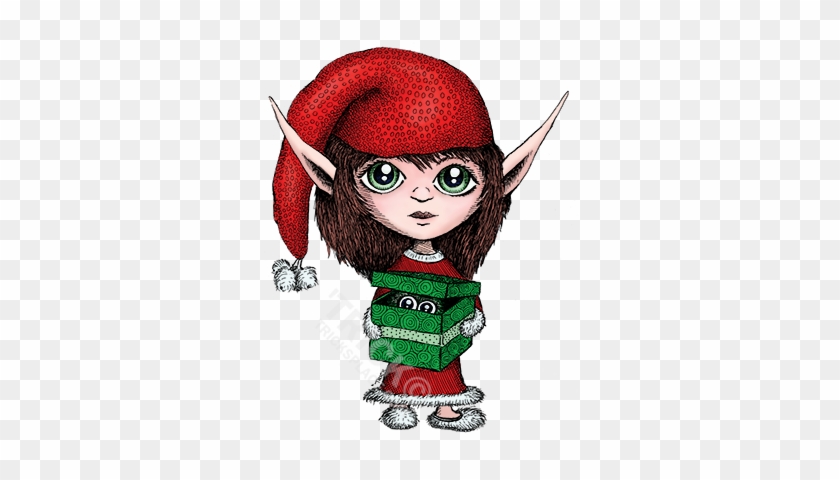 Christmas Elf And Present Colored Line Art Holidays - Christmas Elf And Present Colored Line Art Holidays #1487462
