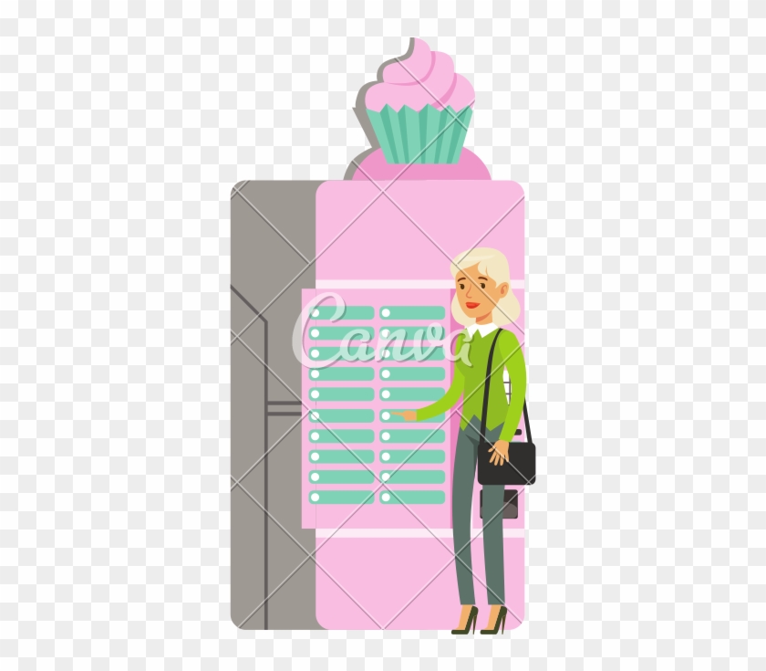 Young Woman Using Ice Cream Automatic Vending Machine - Young Woman Using Ice Cream Automatic Vending Machine #1487904