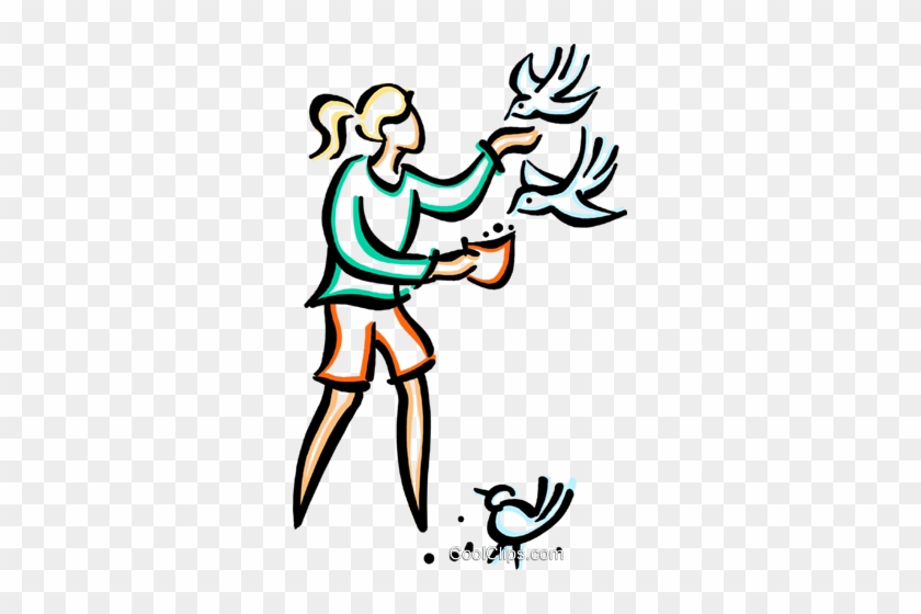 Girl Feeding The Birds Royalty Free Vector Clip Art - Girl Feeding The Birds Royalty Free Vector Clip Art #1487994