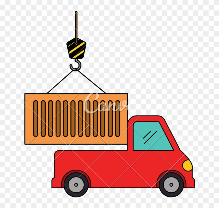 Truck With Crane Hook And Container - Truck With Crane Hook And Container #1489411