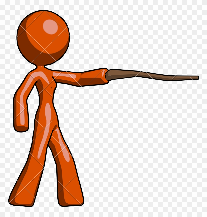 Orange Design Mascot Woman Pointing With Hiking Stick - Orange Design Mascot Woman Pointing With Hiking Stick #1489595