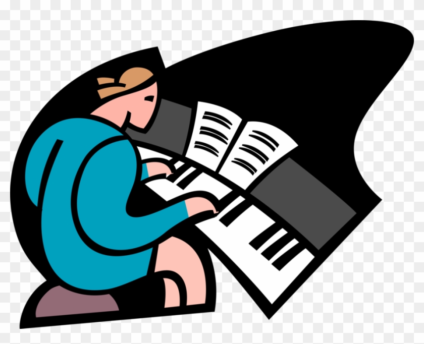 Vector Illustration Of Student Taking Piano Lessons - Vector Illustration Of Student Taking Piano Lessons #1491825