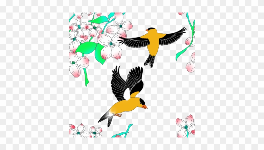 Dogwood And Goldfinch Pattern - Dogwood And Goldfinch Pattern #1492755