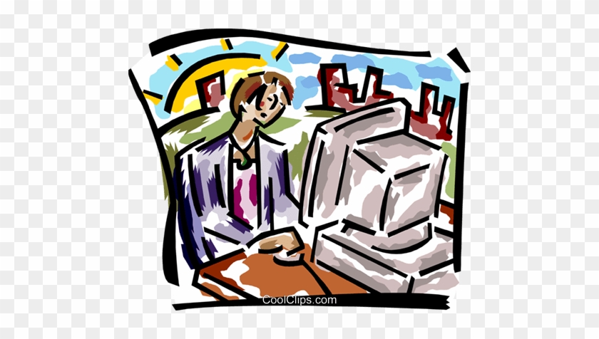 Woman At A Computer Royalty Free Vector Clip Art Illustration - Woman At A Computer Royalty Free Vector Clip Art Illustration #1496888