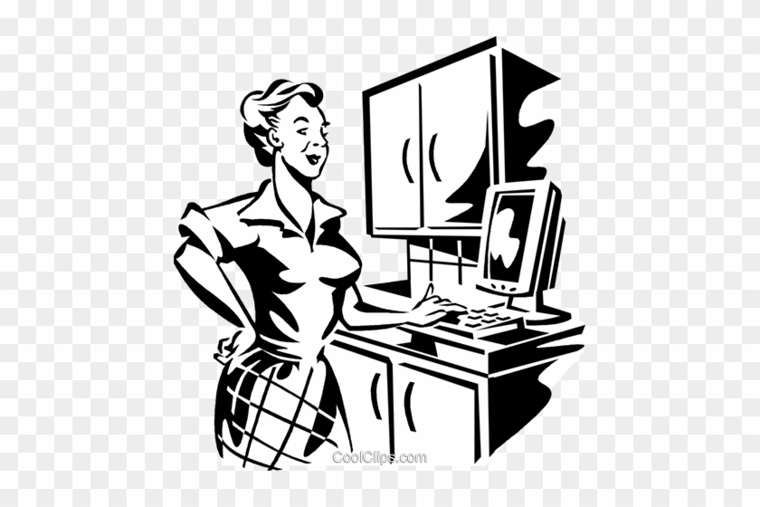Woman Working On A Computer Royalty Free Vector Clip - Woman Working On A Computer Royalty Free Vector Clip #1496889