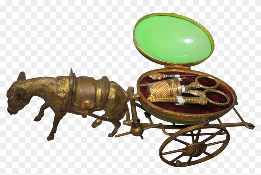 Palais Royal Etui Brass Donkey Pulling Green Opaline - Palais Royal Etui Brass Donkey Pulling Green Opaline #1503533