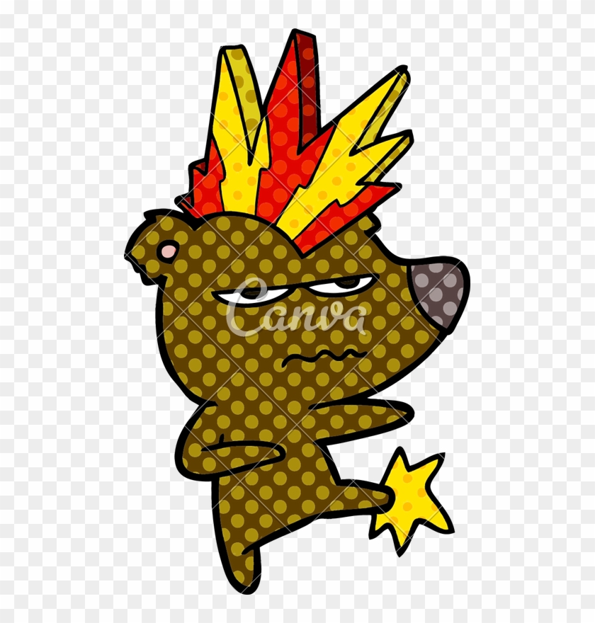Angry Punk Bear Cartoon Kicking - Angry Punk Bear Cartoon Kicking #1504658