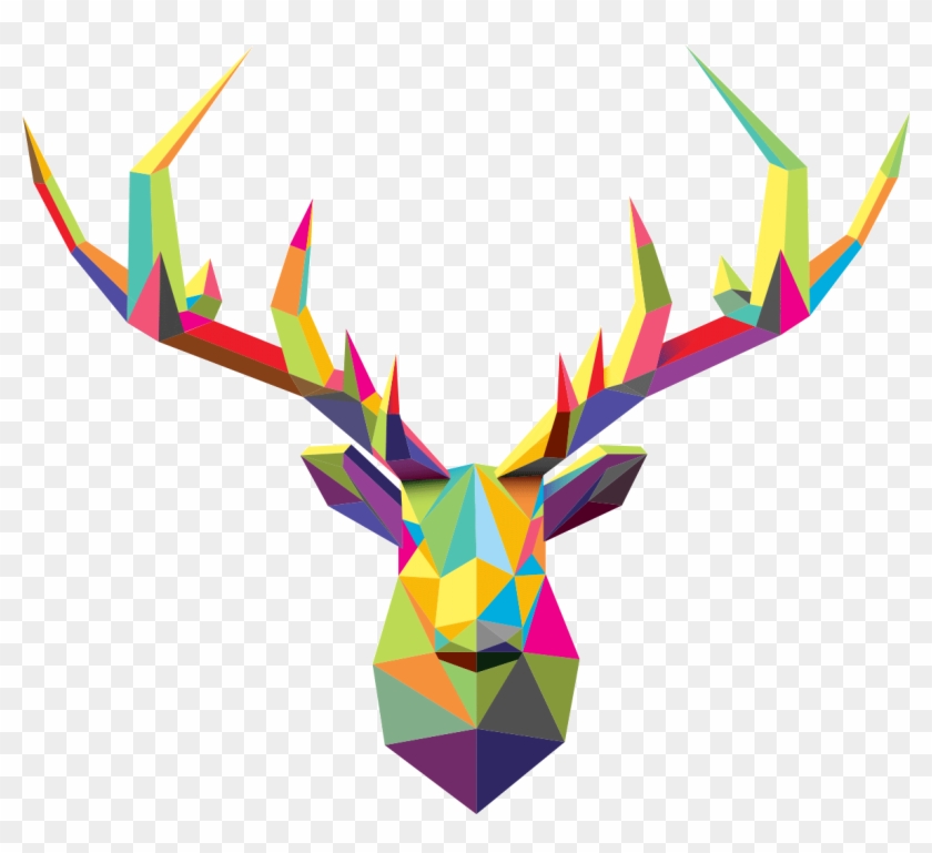 Sticker Origami Tete De Cerf Multicolore Ambiance Sticker - Sticker Origami Tete De Cerf Multicolore Ambiance Sticker #1506439