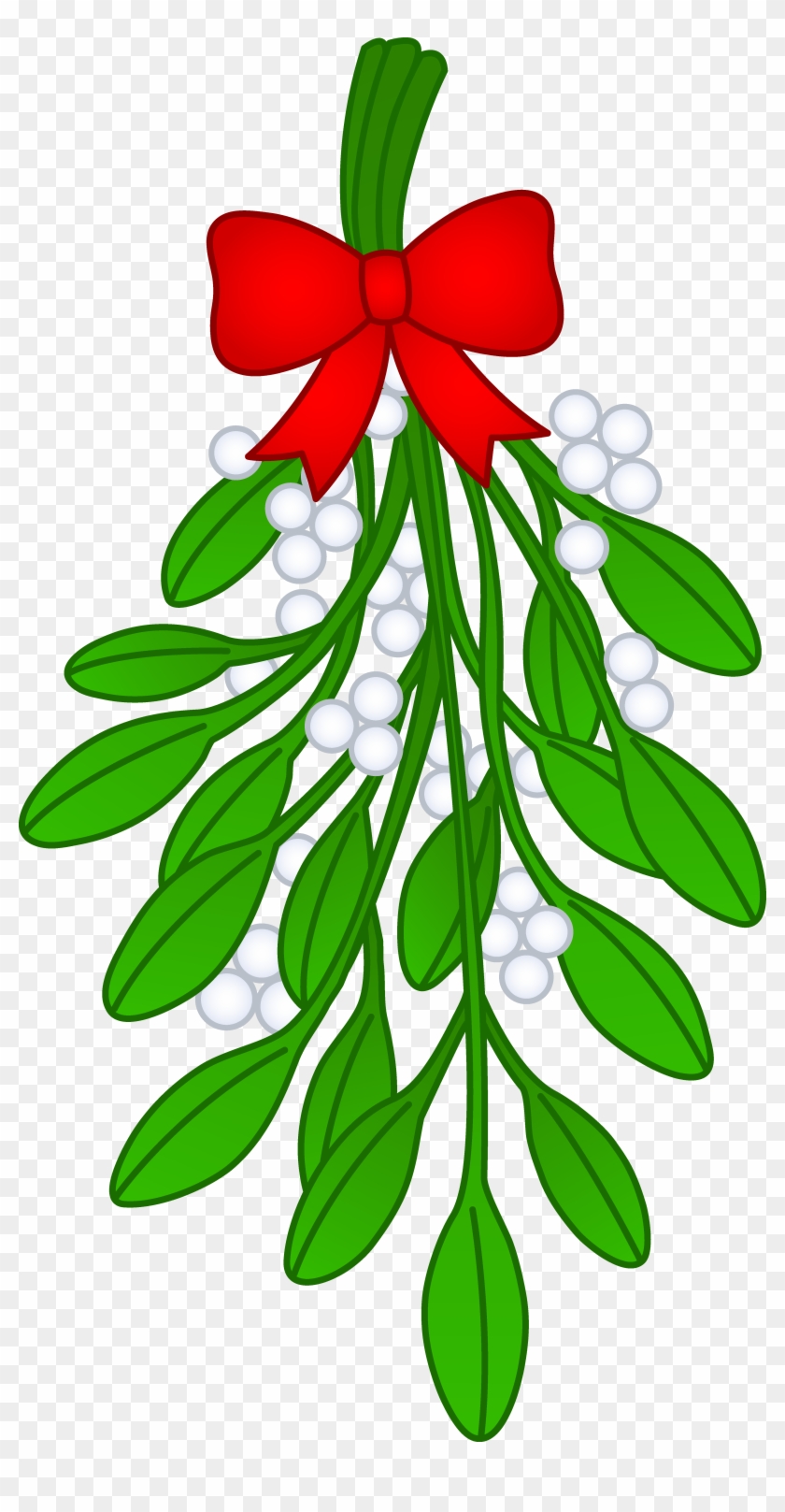 Christmas Mistletoe With Red Bow Free Clip Art - Mistletoe Clipart #234609