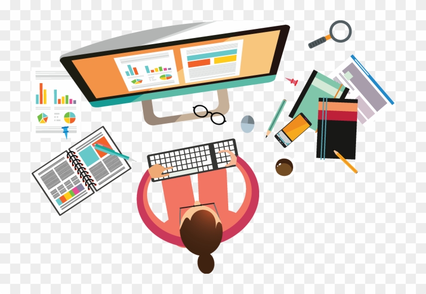 Vector Illustration Of Person At A Desk - Illustration #235259