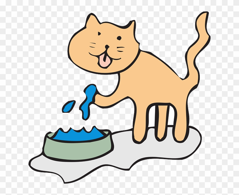 Water, Simple, Bowl, Drinking, Art, Paw, Pet - Cartoon Cats Drinking Water #236434