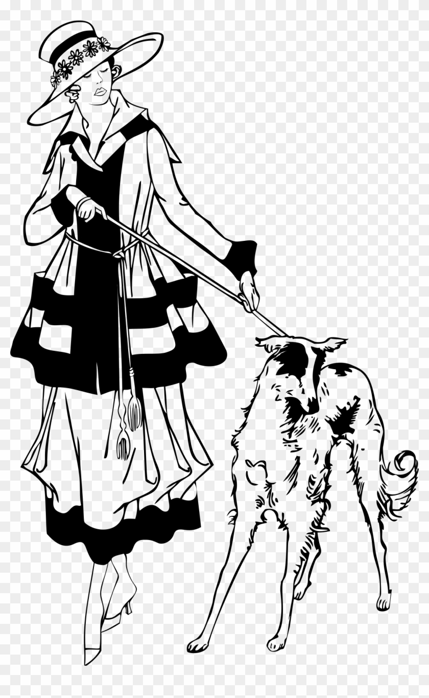 Woman Walking Dog By Heblo - 1920s Coloring Pages #236563