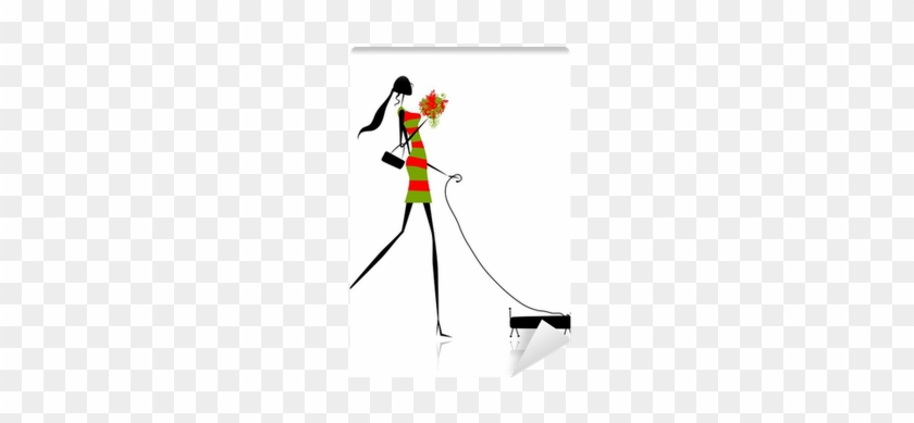 Fashion Girl Silhouette Walking With Dog Wall Mural - Fashion Girl Silhouette Walking With Dog Wall Mural #1510002