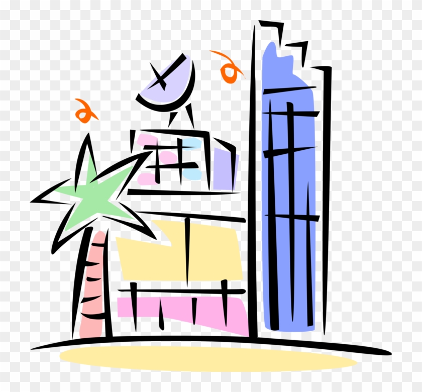 Vector Illustration Of Building With Satellite Dish - Vector Illustration Of Building With Satellite Dish #1512411