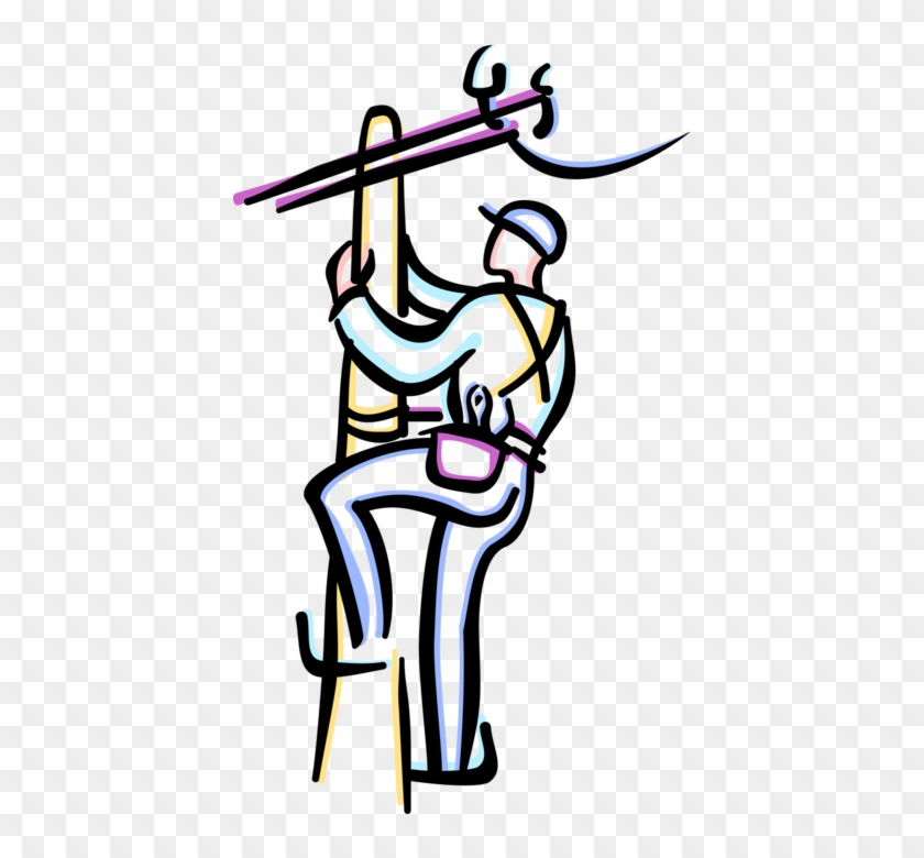 Vector Illustration Of Telephone Repair Lineman Powerline - Vector Illustration Of Telephone Repair Lineman Powerline #1513223