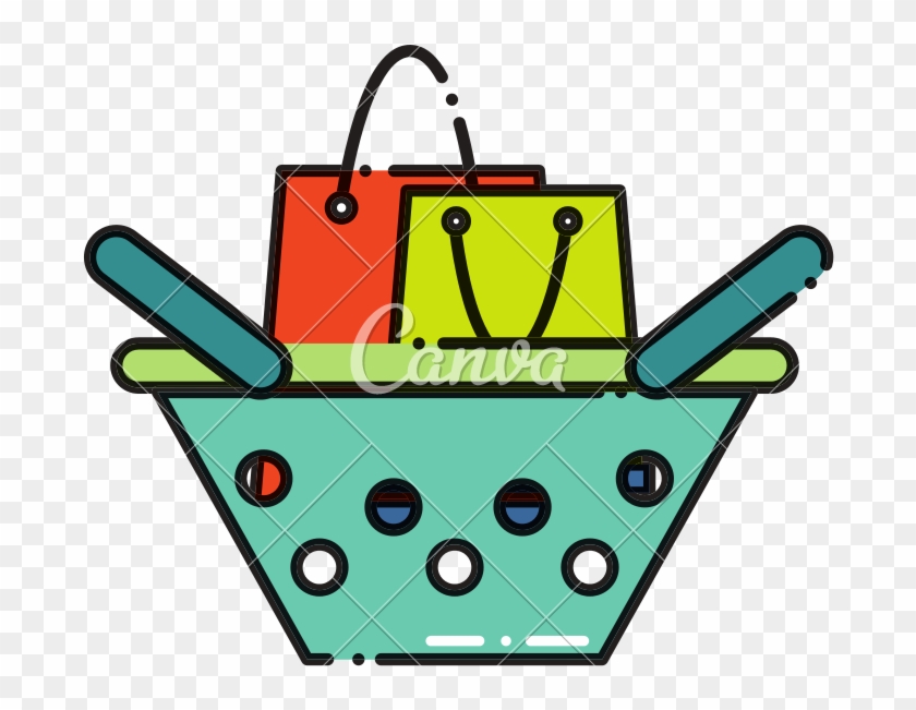Dashed Line Shopping Bag Inside Commer Basket Shop - Dashed Line Shopping Bag Inside Commer Basket Shop #1513574