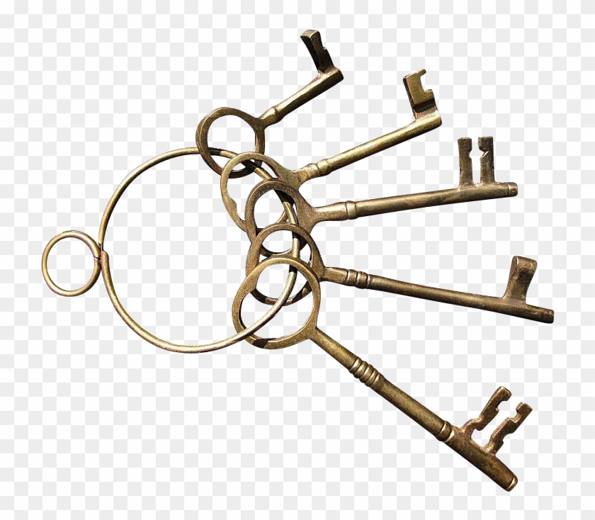 Set Of Five Brass Decorator Skeleton Keys On A Brass - Set Of Five Brass Decorator Skeleton Keys On A Brass #1515994