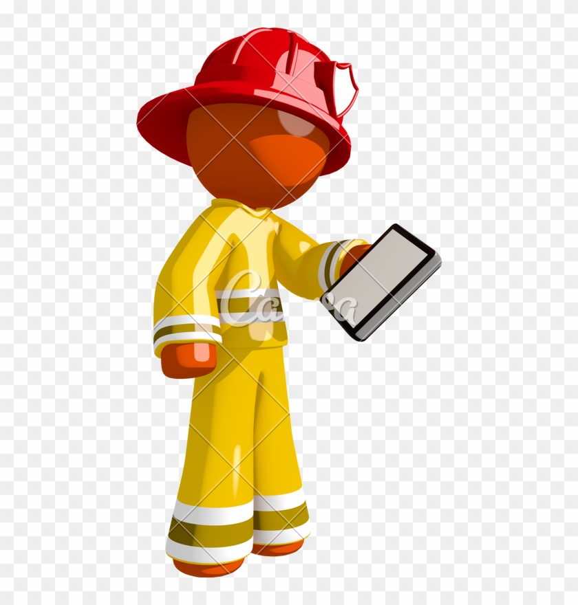 Orange Man Firefighter Using Phone - Orange Man Firefighter Using Phone #1521502