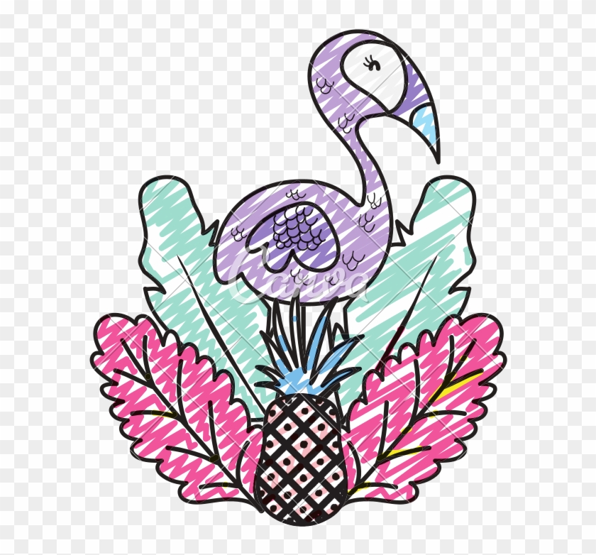 Doodle Exotic Flamingo Bird Animal With Tropical Plants - Doodle Exotic Flamingo Bird Animal With Tropical Plants #1521925