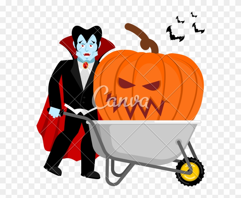 Halloween Wheelbarrow And Vampire Dracula Vector Icon - Halloween Wheelbarrow And Vampire Dracula Vector Icon #1522777