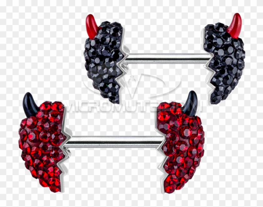 Titanium Swarovski Crystal Devilheart Nipple Barbell - Titanium Swarovski Crystal Devilheart Nipple Barbell #1523731