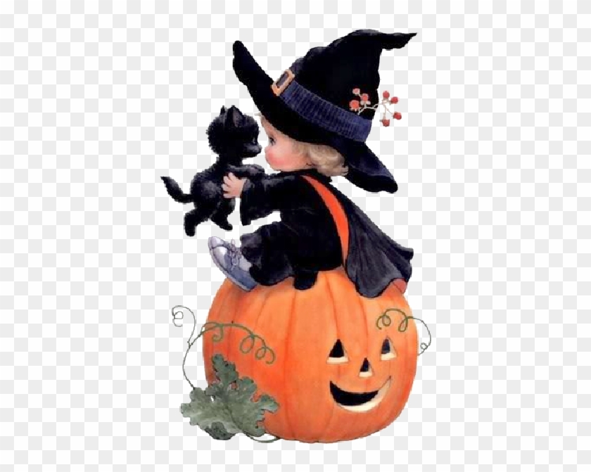 Cartoon Baby Witch With Black Cat,black Hat Witches - Cute Witch Halloween Art #238134