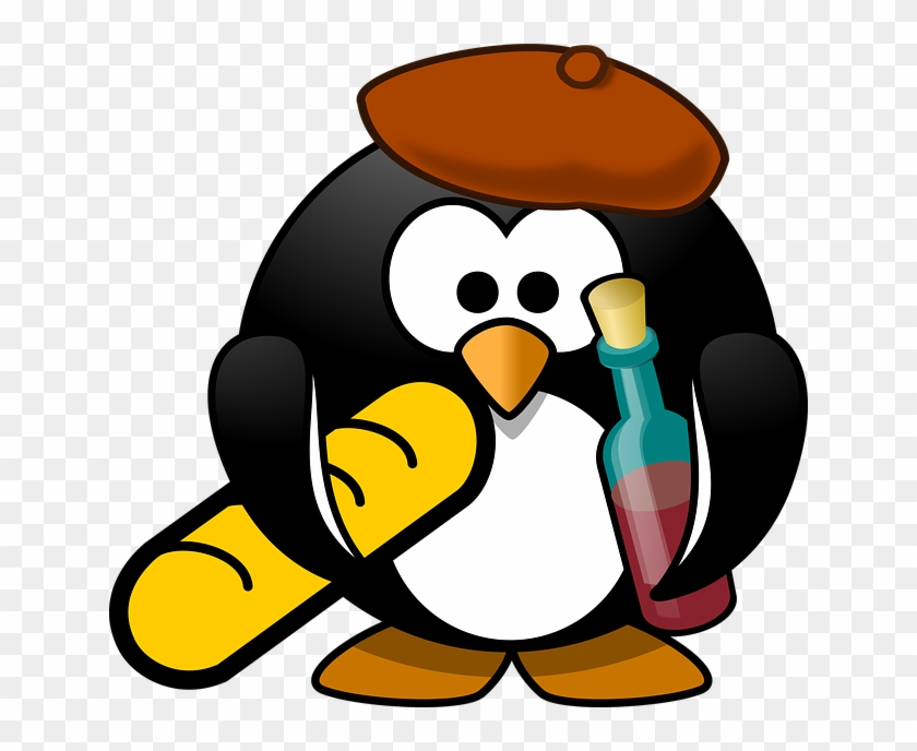 Französisch Pinguin Baguette Wein Barett P - French Penguin #238755