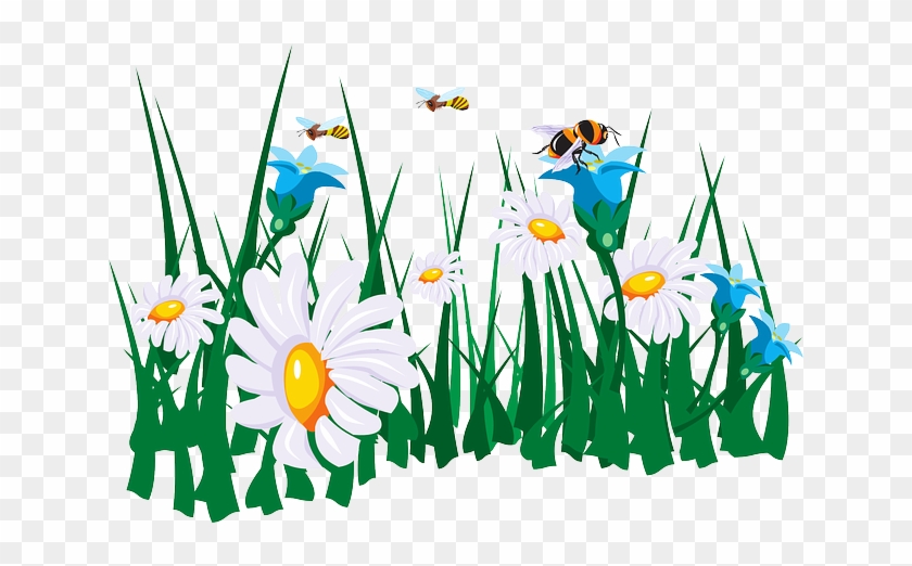 Flowers, Cartoon, Grass, Insects, Bees, Flower, Insect - Flowers And Bees Clipart #240605
