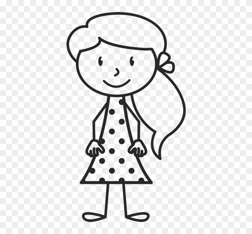 Girl With Ponytail And Polka Dot Dress Stamp - Stick Figure With Dress #240826