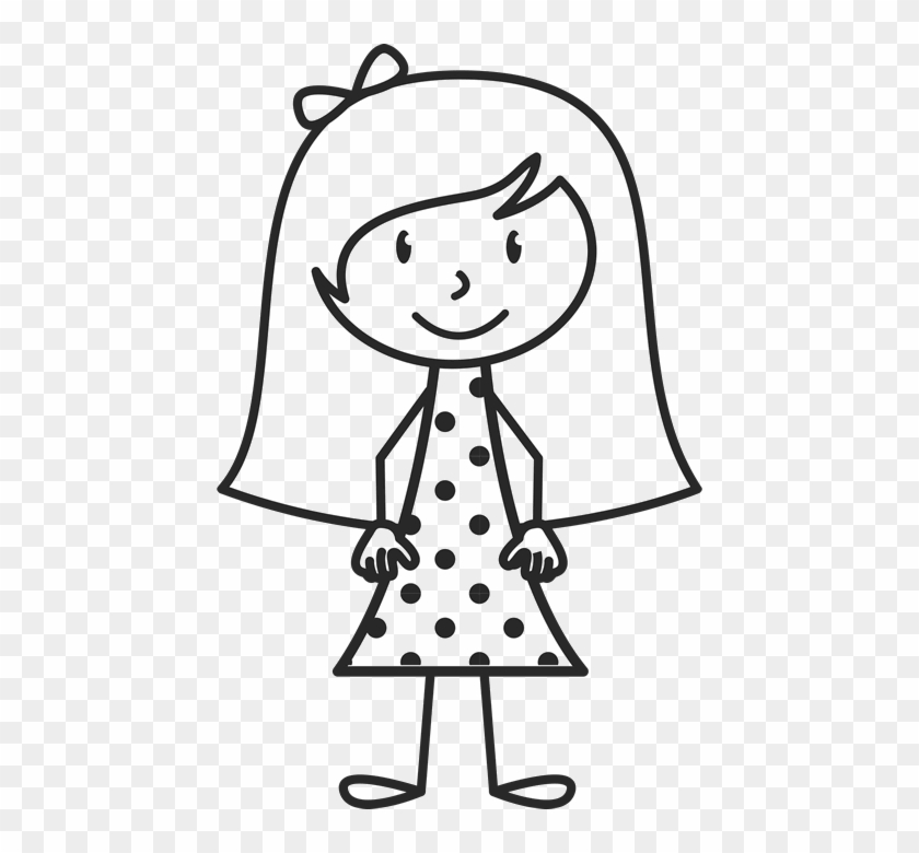 Girl With Long Hair And Polka Dot Dress Stamp - Stick Figure With Dress #240878