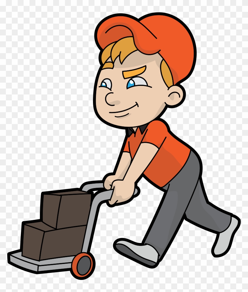 Cartoon Delivery Guy Pushing A Cart With Packages - Cartoon Delivery Guy Pushing A Cart With Packages #1530885