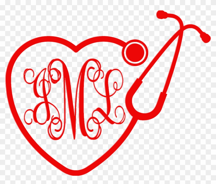Monogrammed Heart Stethoscope Car Decal - Monogrammed Heart Stethoscope Car Decal #1531242