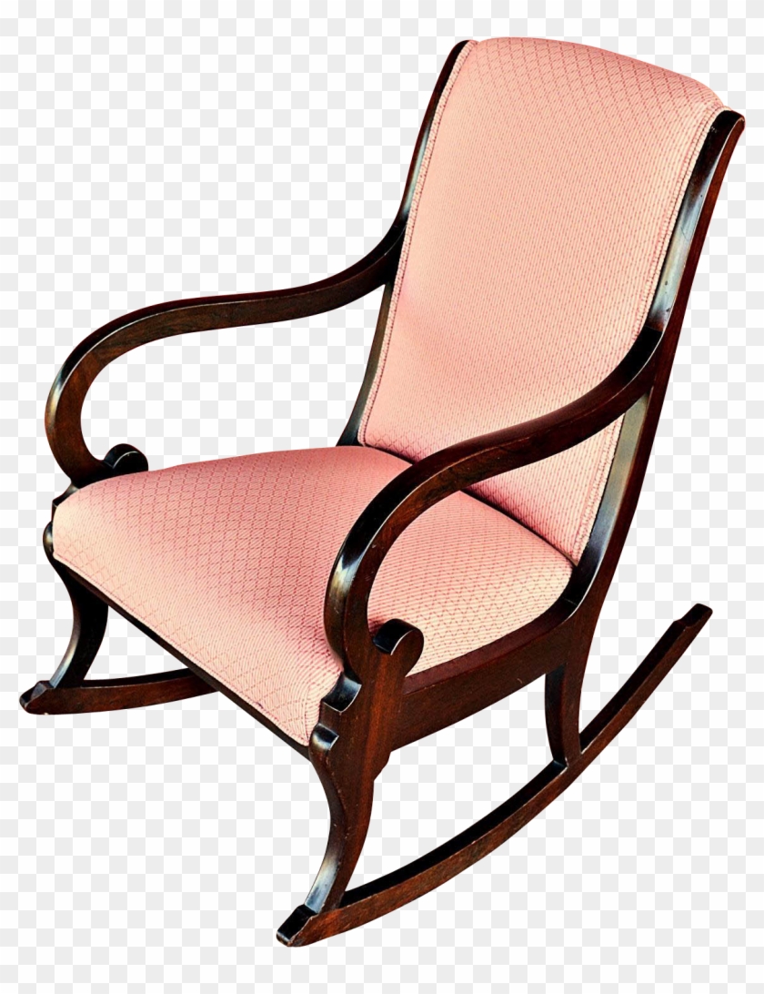 Vintage Hardwood Rocking Chair With Upholstered Back, - Vintage Hardwood Rocking Chair With Upholstered Back, #1533324